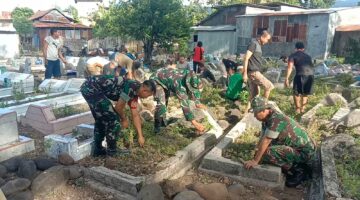 Kasdim 1410/Bantaeng Pimpin Aksi Bersih Lingkungan di TPU Lembang-Lembang Bissampole