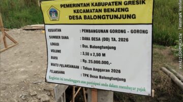DIDUGA ADA KEJANGGALAN ANGGARAN PEMBANGUNAN GORONG-GORONG DI DESA BALONGTUNJUNG, APH DAN INSPEKTORAT DIMINTA TURUN TANGAN