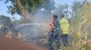 Respons Cepat Babinsa Bonto Rita, Bhabinkamtibmas, Damkar dan Warga Jinakkan Api Kebakaran Lahan